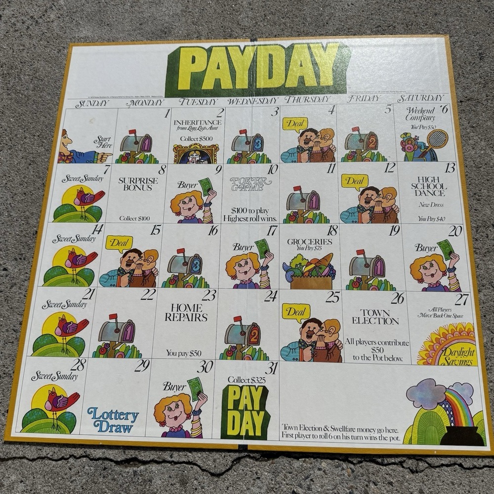 Vintage 1975 Pay Day Board Game Parker Bros Replacement Part & Pieces BOARD ONLY